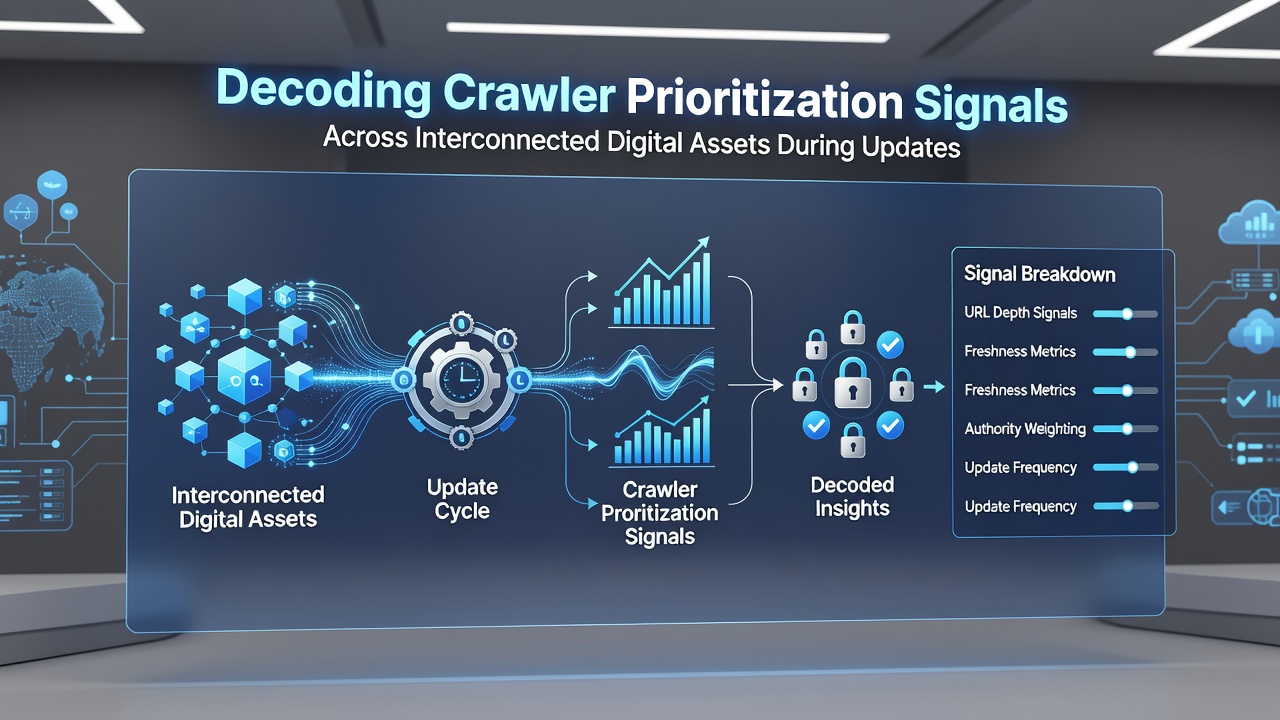 Flowchart illustrating how updates propagate crawler signals through linked digital assets and domains
